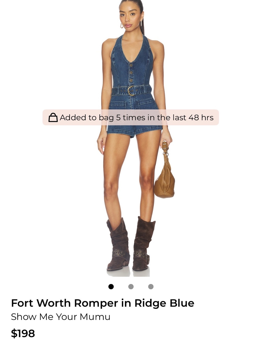 Show Me Your Mumu Halter Denim Romper in Ridge Blue